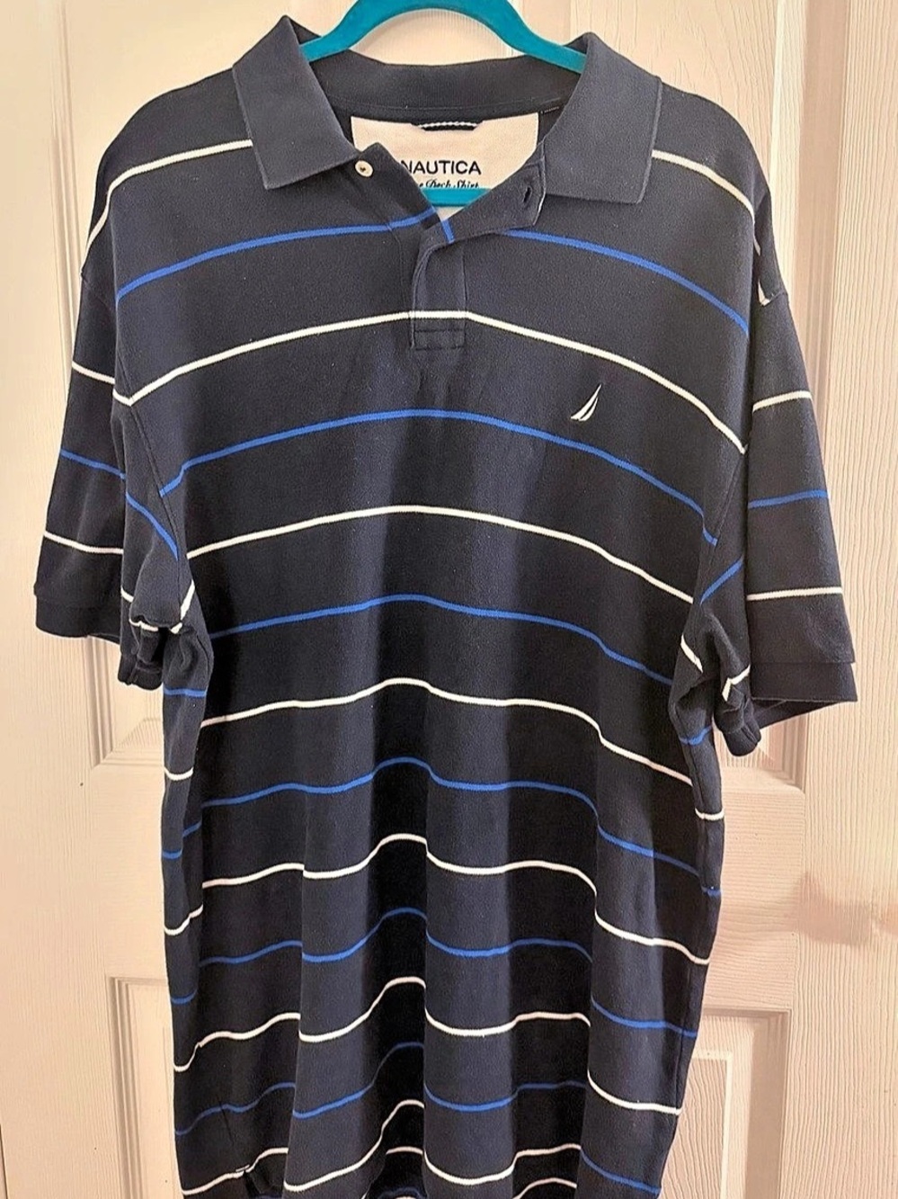 Nautica True Deck Shirt Striped Cotton Polo in Navy & Blue Size XL